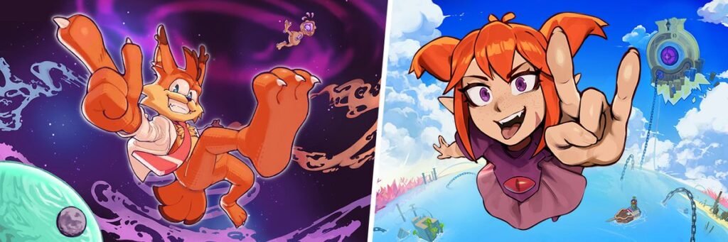 Desenvolvedora Fabraz trabalha em dois lançamentos indies em 2026, ambos plataformas 3D: Bubsy 4D e Demon Tides. A imagem apresenta os personagens principais de ambos os jogos