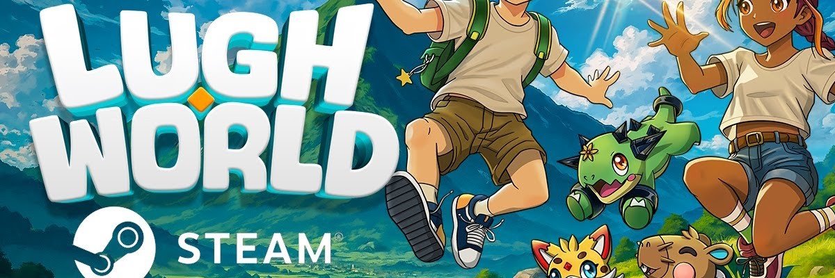 Logo do jogo Lugh World, treinadores e alguns dos monstrinhos que podem ser capturados no jogo, que está disponível na Steam